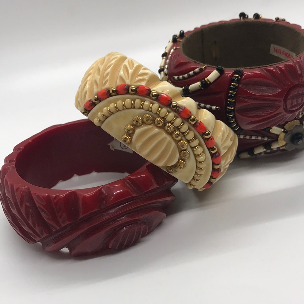 Miriam Haskell Carved Beaded Resin Bangle Lot of 4 - Picture 9 of 15